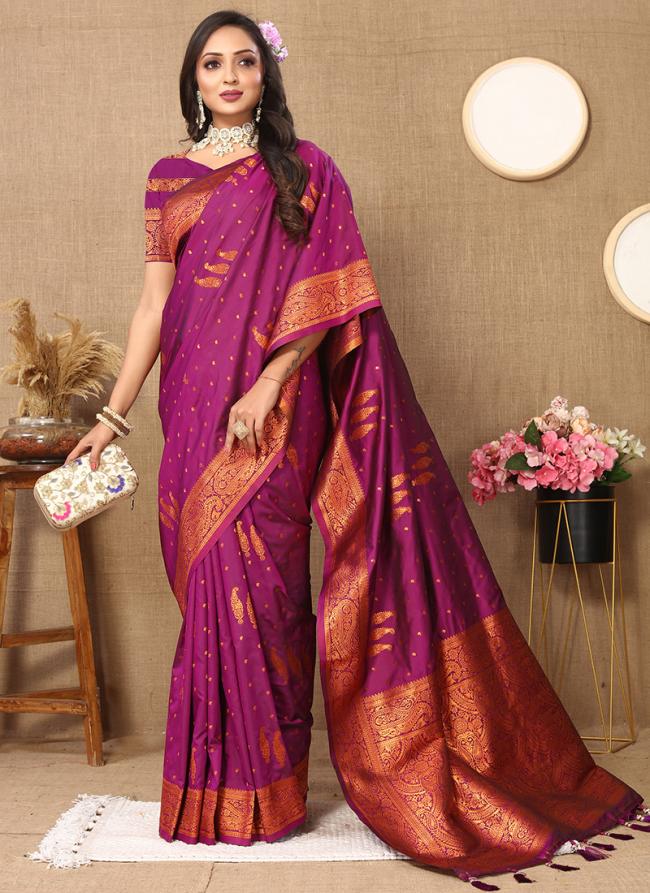 Soft Silk Violet Festival Wear Zari Work Saree